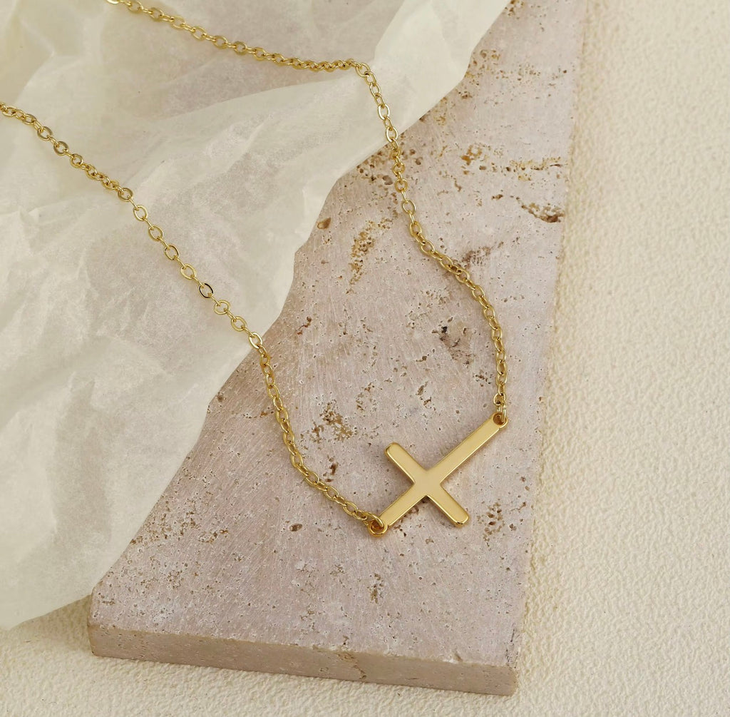 Women's cross necklace 14K gold-plated