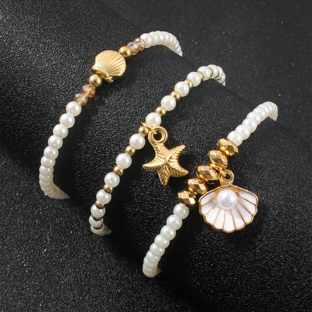 Ocean Pearl Beaded Layered Bracelets