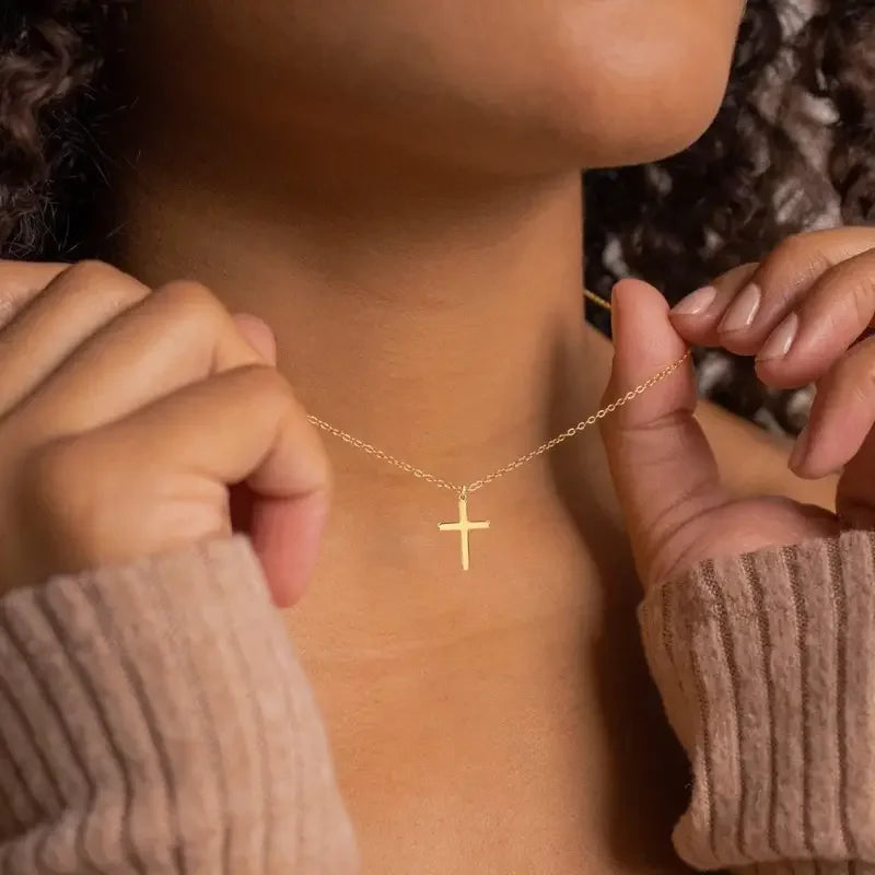 Women's cross necklace 14K gold-plated