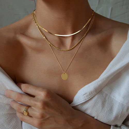 3 PCS Layered 18k Gold Necklace