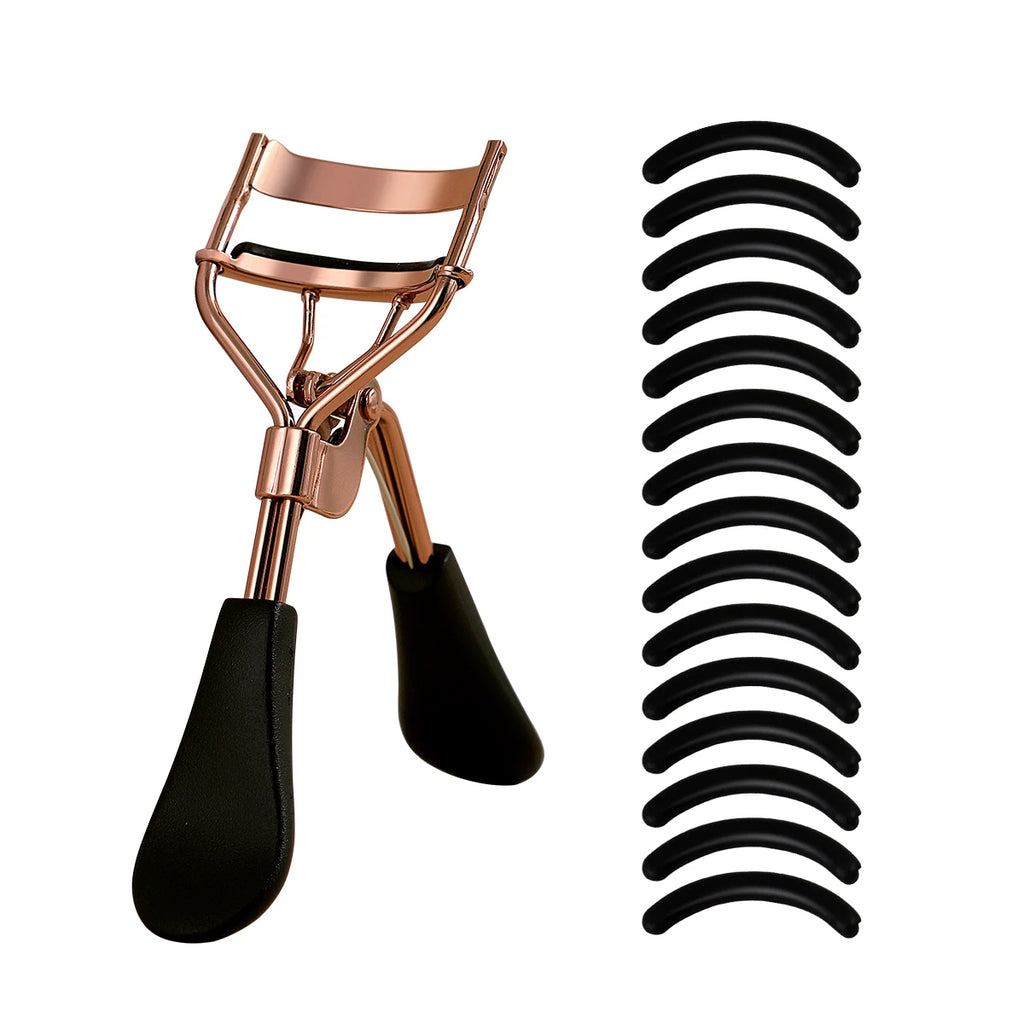 Portable Eyelash Curler with 15 Silicone Pads and Stainless Steel