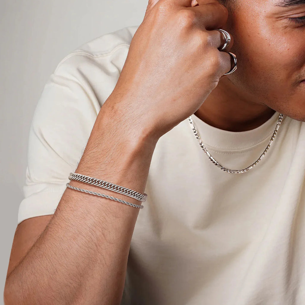 2pc Stainless Steel Rope Chain Bracelet Set