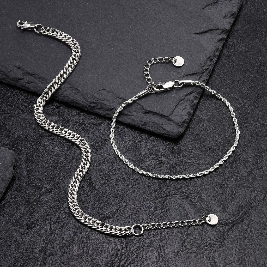 2pc Stainless Steel Rope Chain Bracelet Set