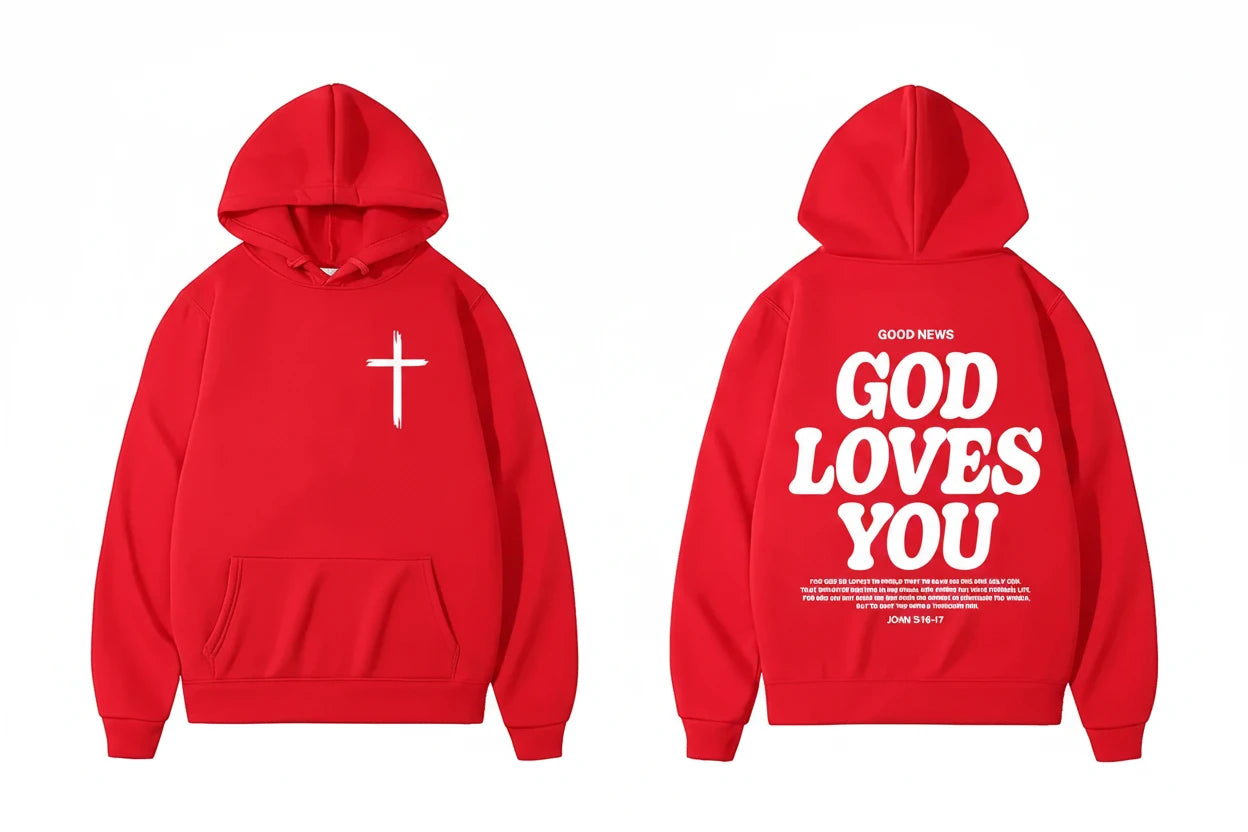 God Loves You Hoodie With Cross
