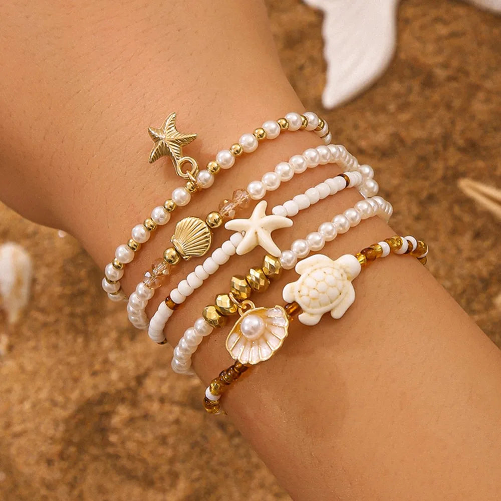 Ocean Pearl Beaded Layered Bracelets