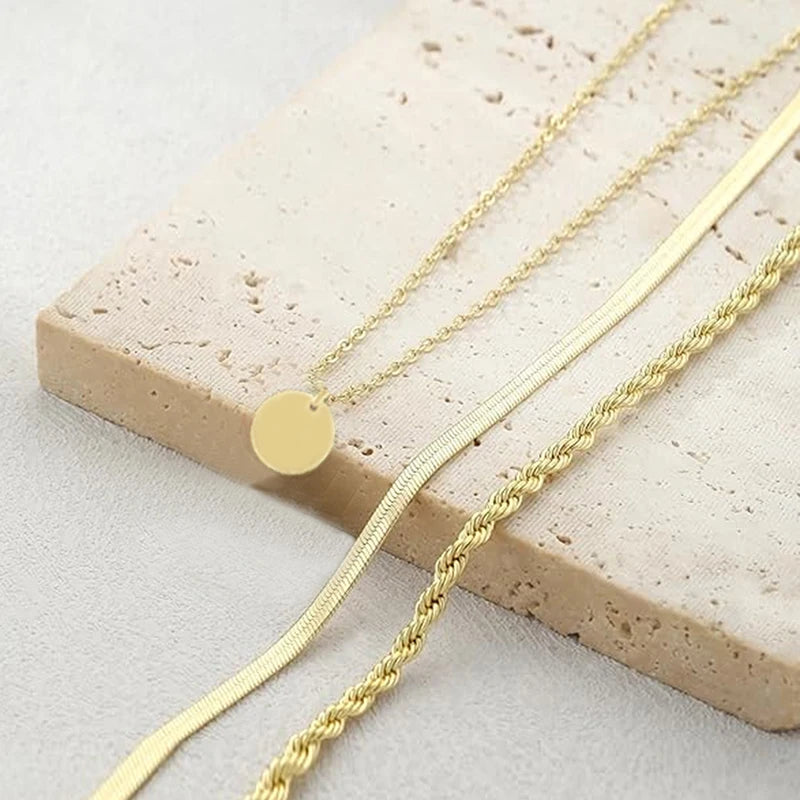 3 Pcs Layered 18k Gold Necklace