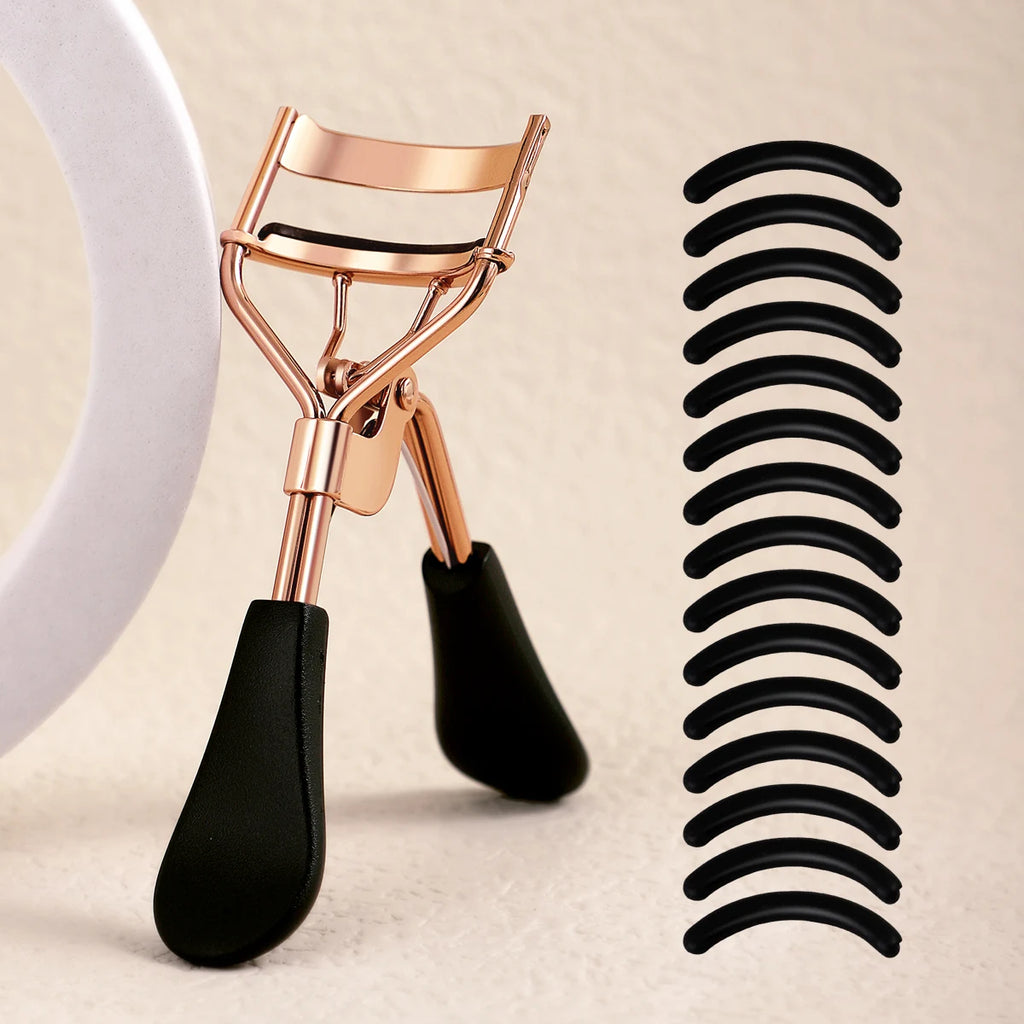 Portable Eyelash Curler with 15 Silicone Pads and Stainless Steel