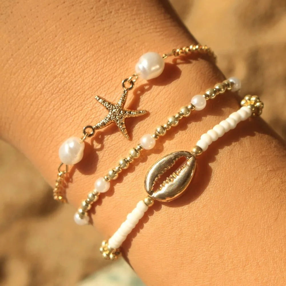 Ocean Pearl Beaded Layered Bracelets