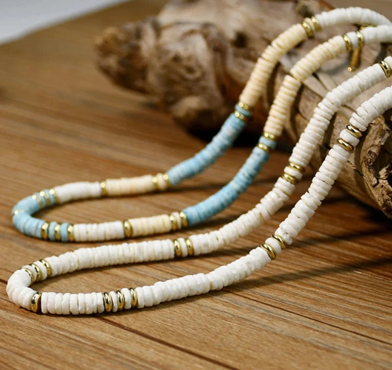 Shell Discs Beaded Short Necklace