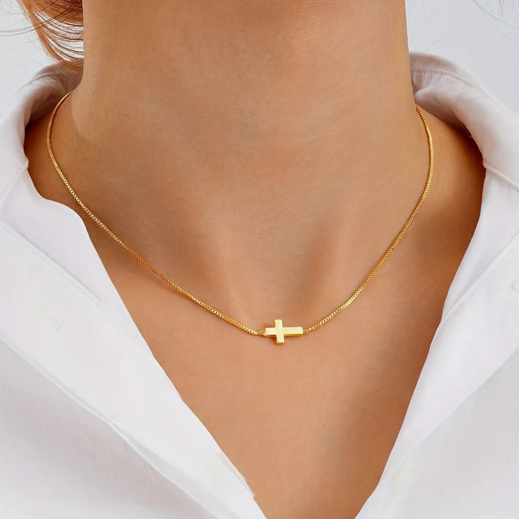 Dainty 18K Gold Plated Cross Necklace