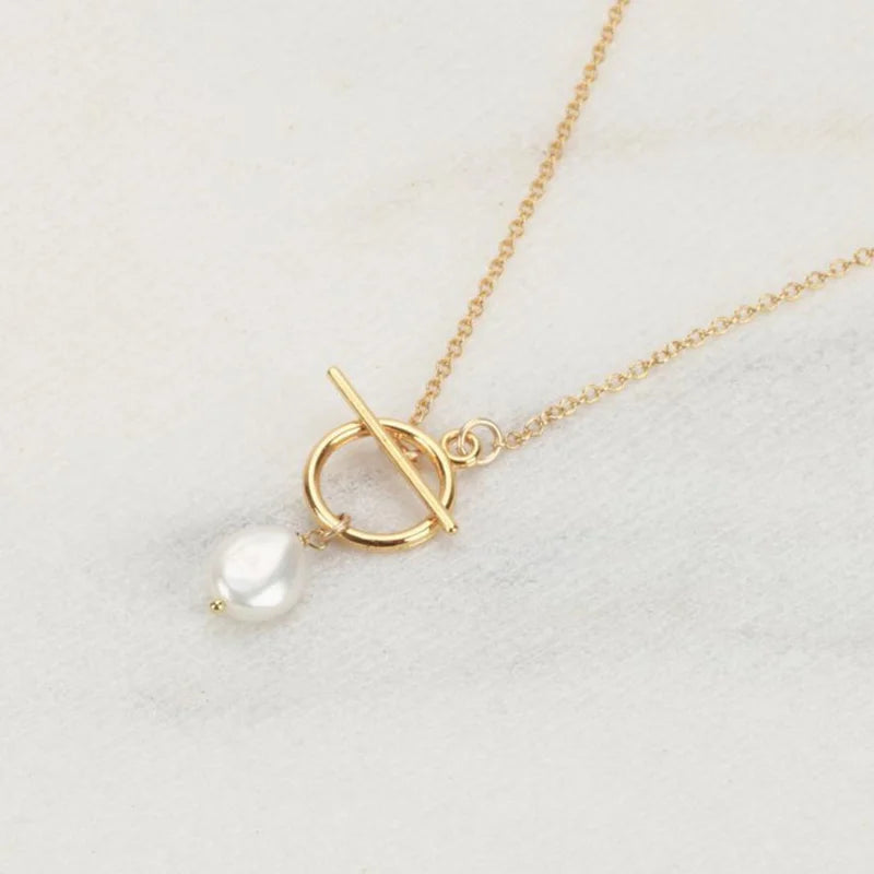 Gold Filled Chain Necklace With Silver Pearl