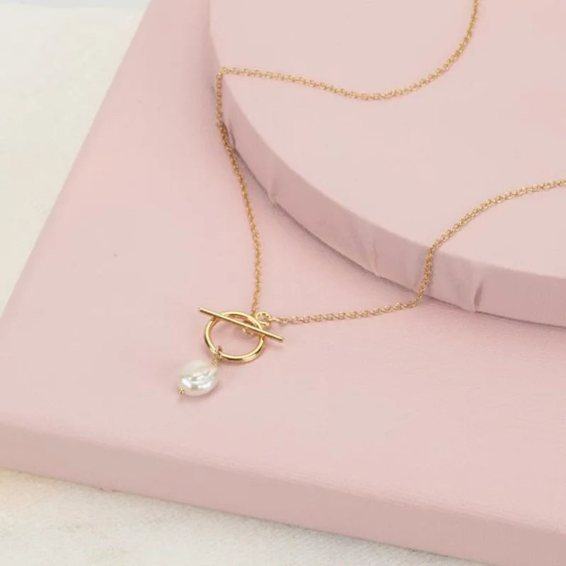 Gold Filled Chain Necklace With Silver Pearl