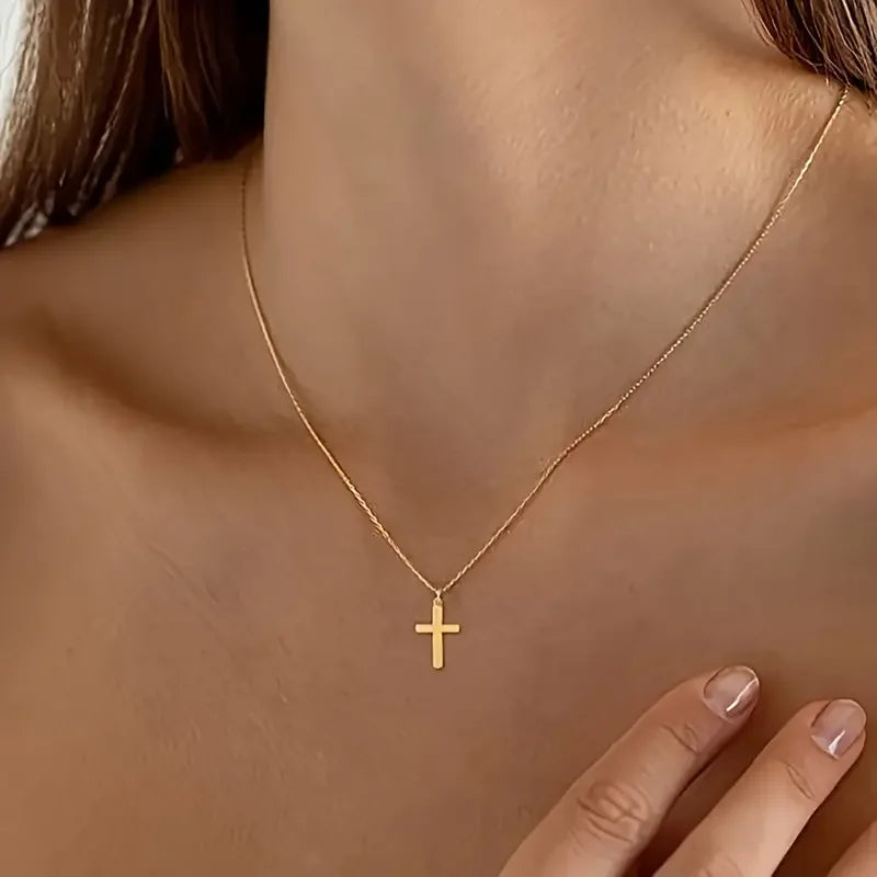 Women's cross necklace 14K gold-plated