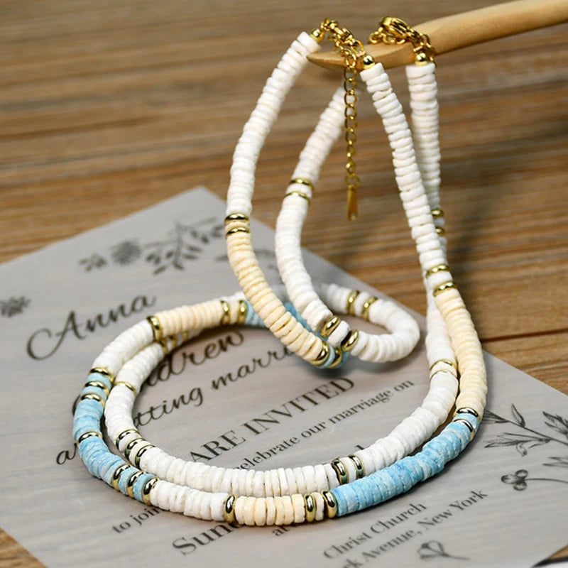 Shell Discs Beaded Short Necklace