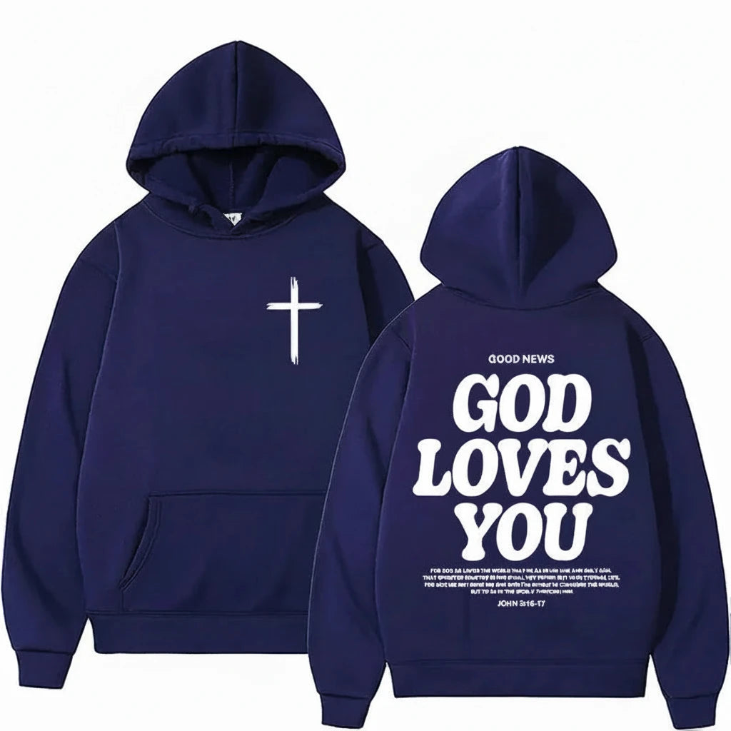 God Loves You Hoodie With Cross