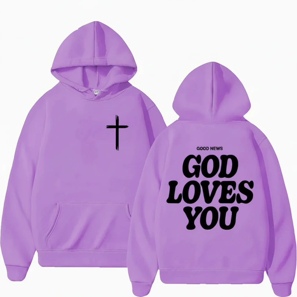 God Loves You Hoodie With Cross