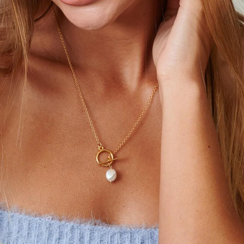 Gold Filled Chain Necklace With Silver Pearl