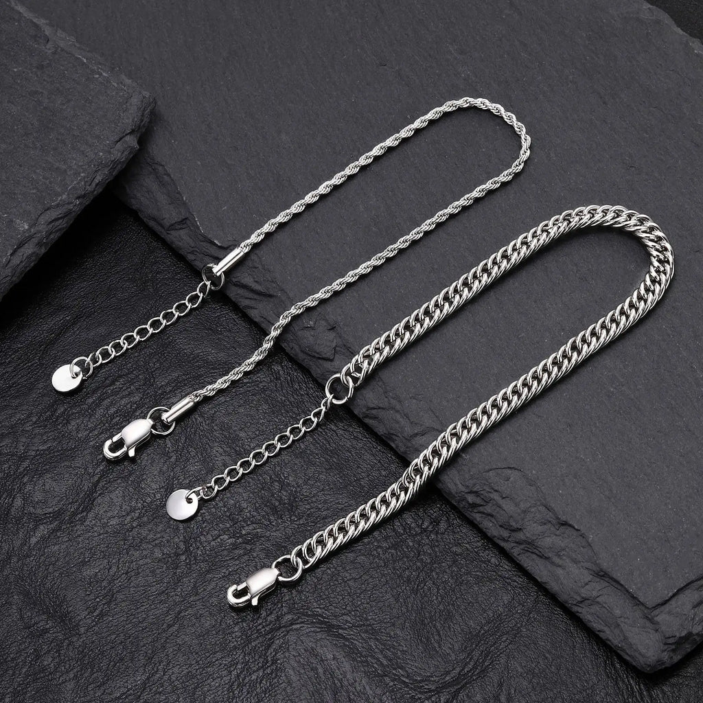 2pc Stainless Steel Rope Chain Bracelet Set