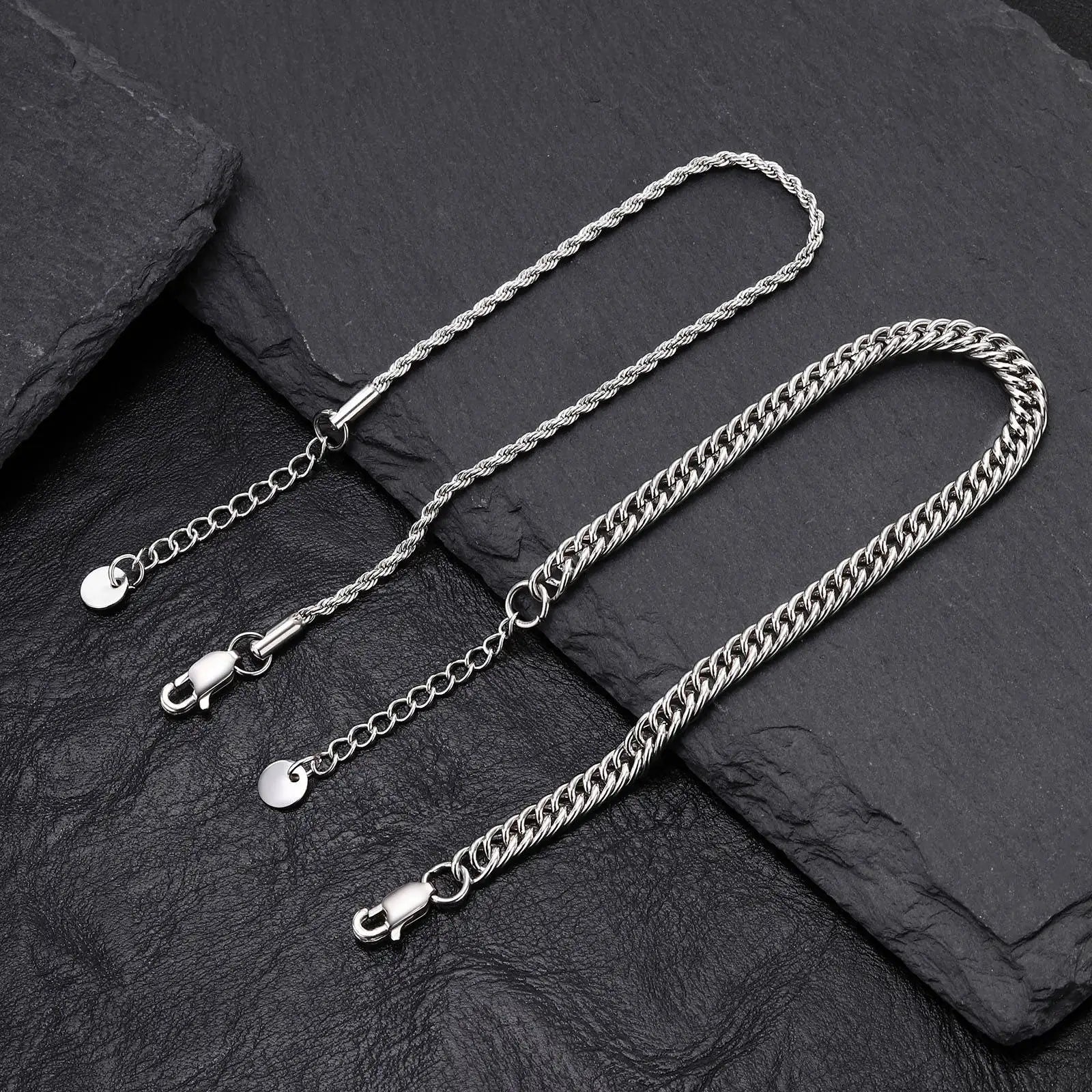 2pc Stainless Steel Rope Chain Bracelet Set