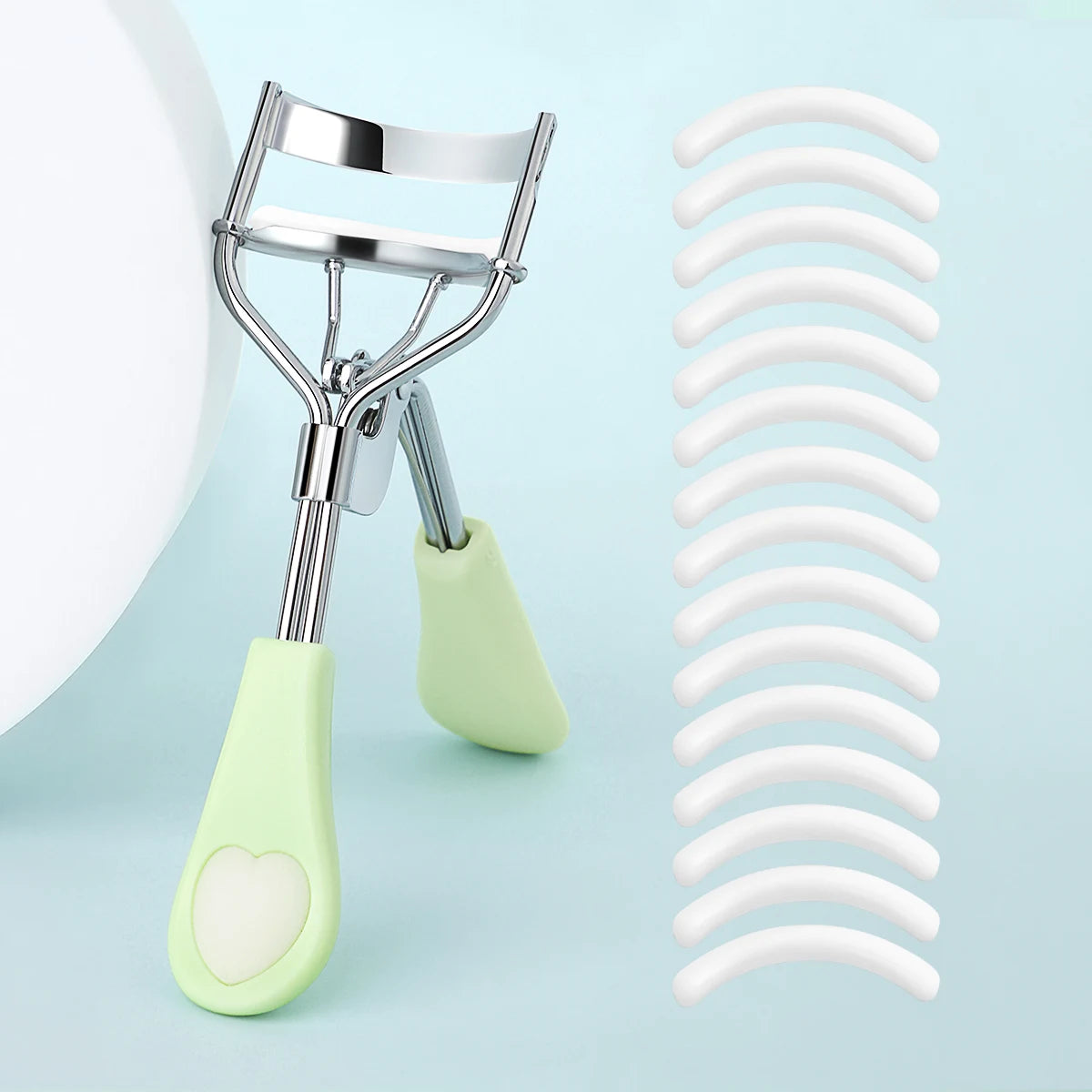 Portable Eyelash Curler with 15 Silicone Pads and Stainless Steel