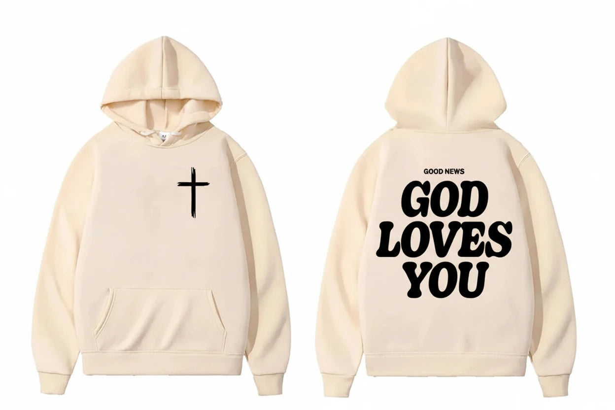 God Loves You Hoodie With Cross