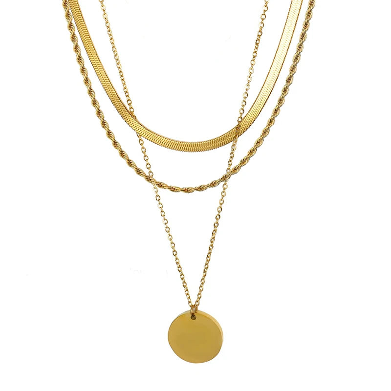 3 Pcs Layered 18k Gold Necklace