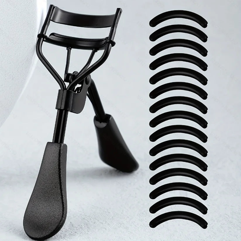 Portable Eyelash Curler with 15 Silicone Pads and Stainless Steel