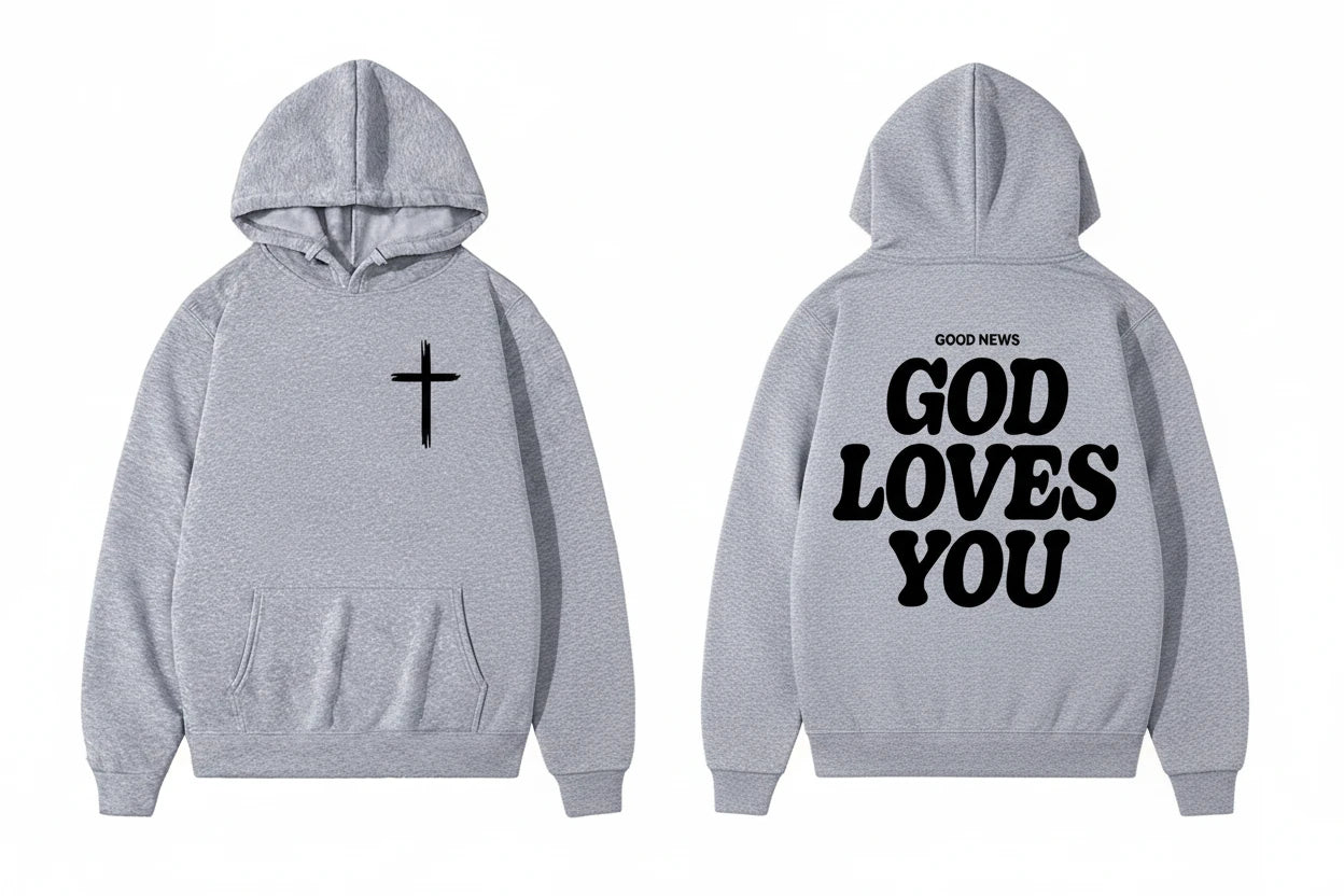 God Loves You Hoodie With Cross