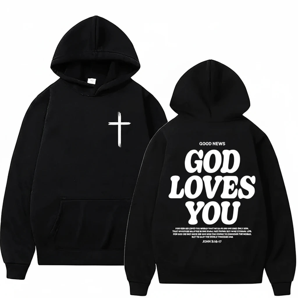 God Loves You Hoodie With Cross