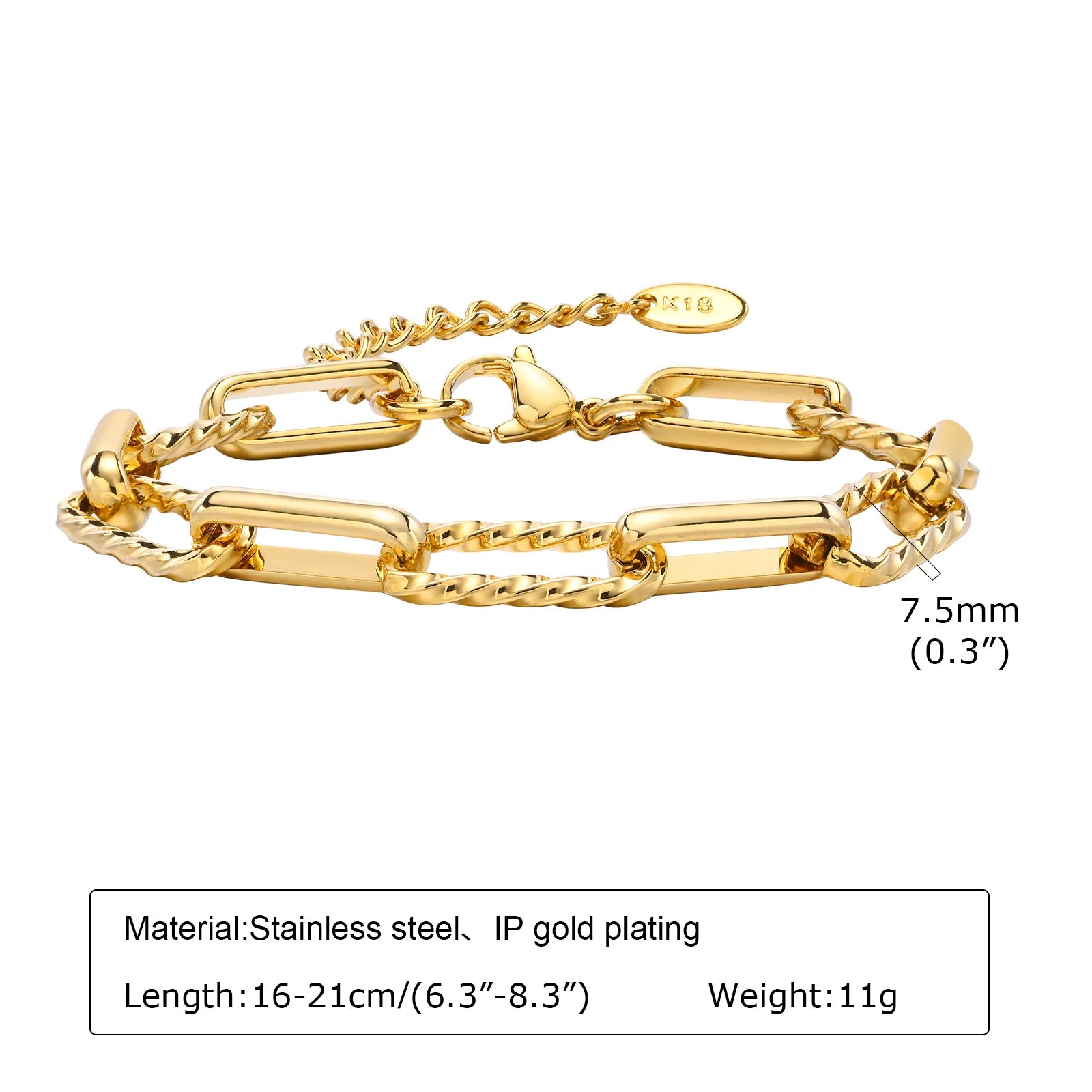 Stainless Steel Paperclip Chain Bracelet