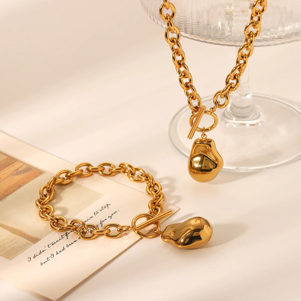Baroque Style Gold Plated Jewelry Necklace And Bracelet Set