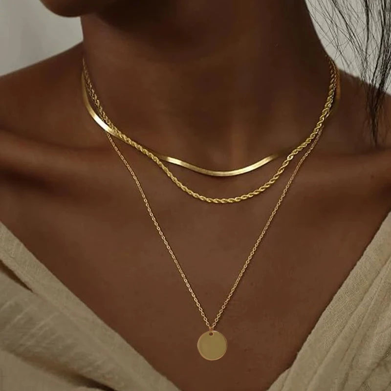 3 Pcs Layered 18k Gold Necklace