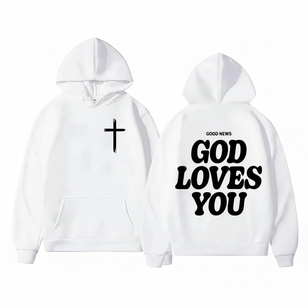God Loves You Hoodie With Cross