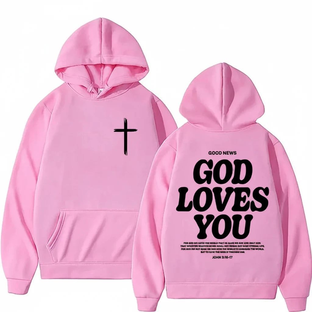 God Loves You Hoodie With Cross