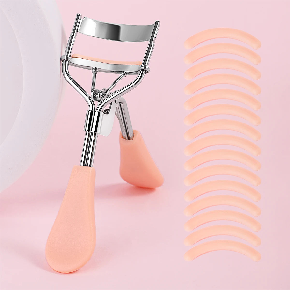 Portable Eyelash Curler with 15 Silicone Pads and Stainless Steel