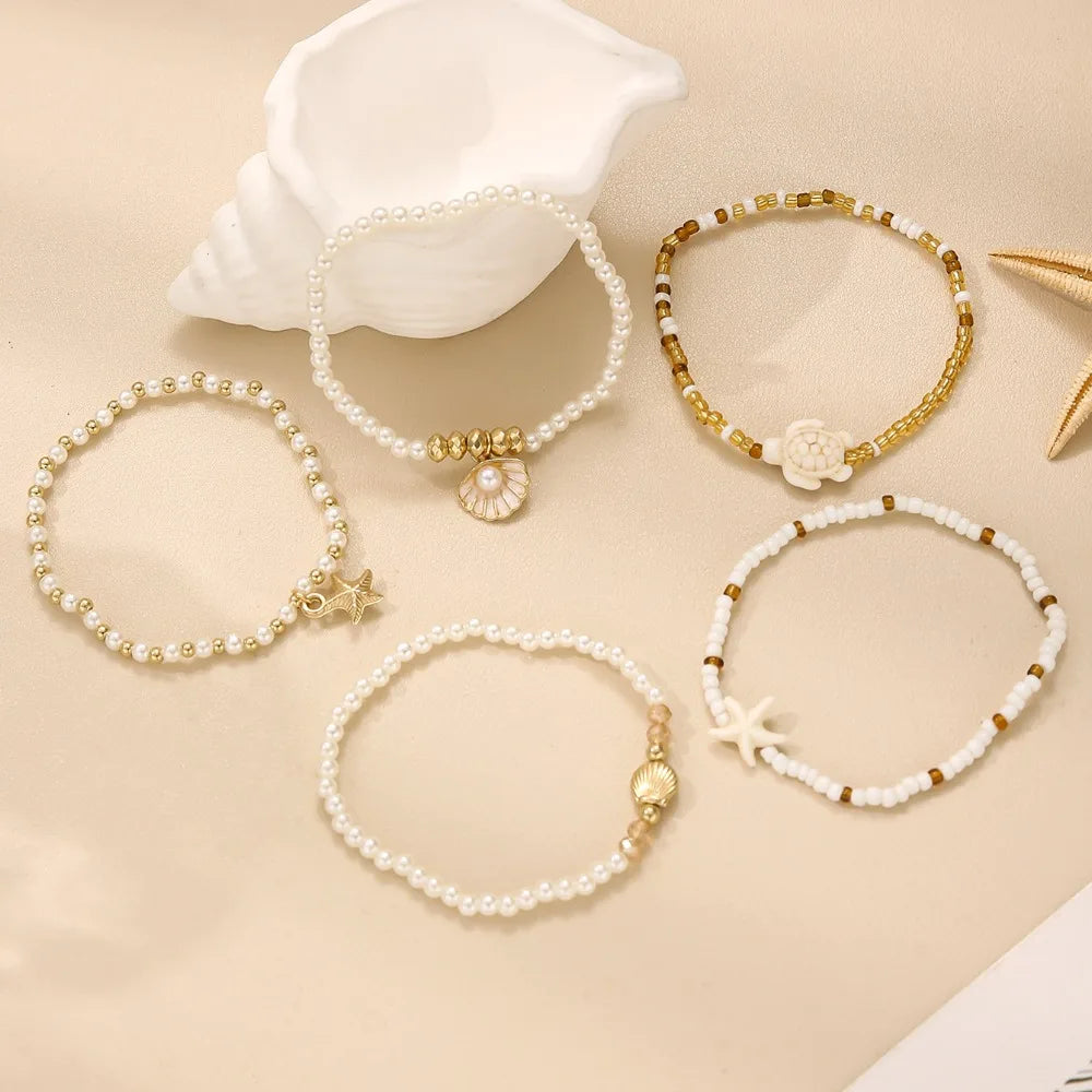 Ocean Pearl Beaded Layered Bracelets